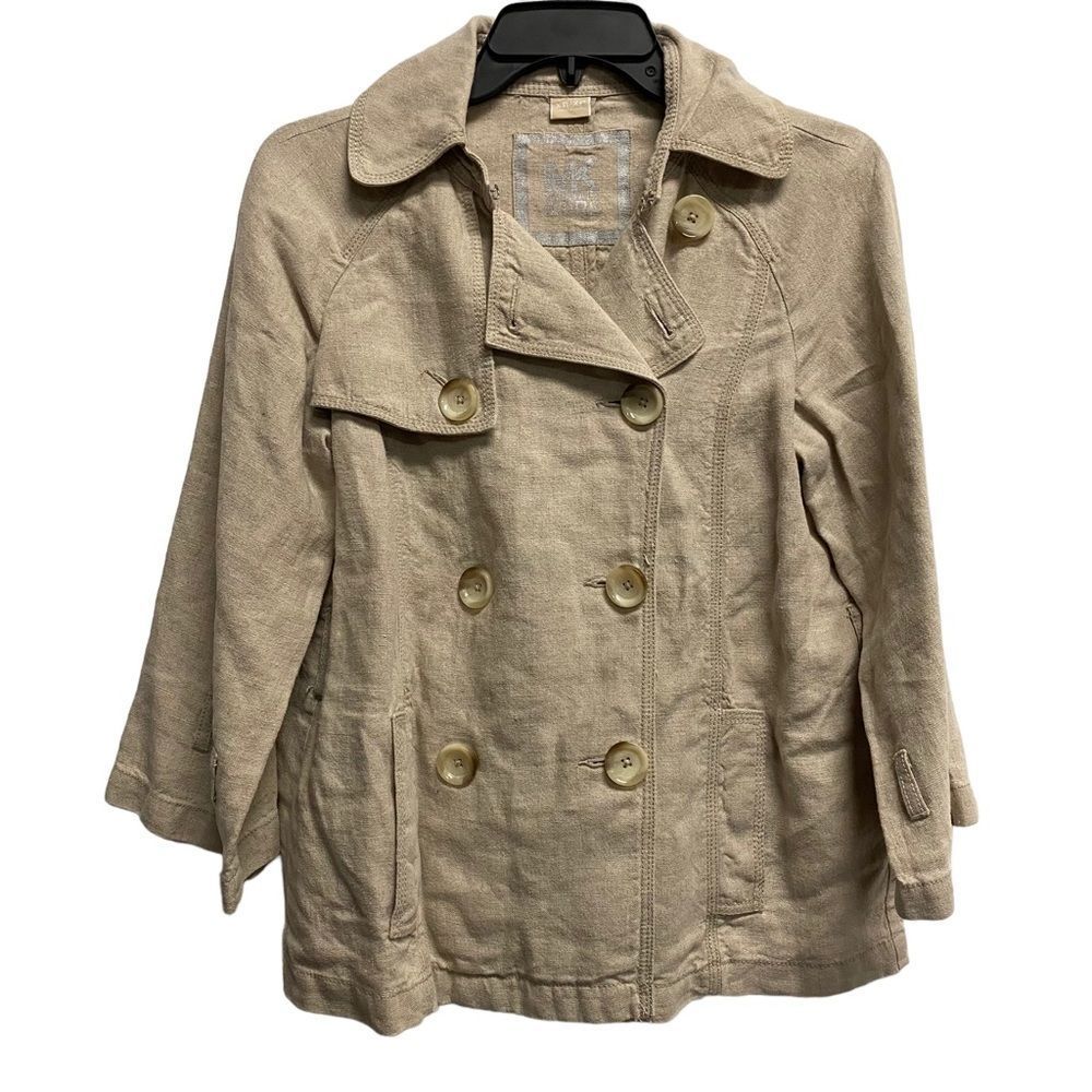 MICHEAL KORS 100% Linen Coat Button 3/4 Sleeve Pocket Double Breasted Jacket